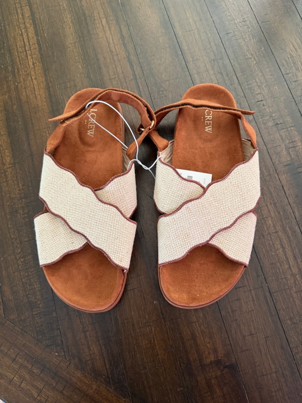 J. Crew Cream Woven Cross-Strap Sandals with Tan Suede Footbed